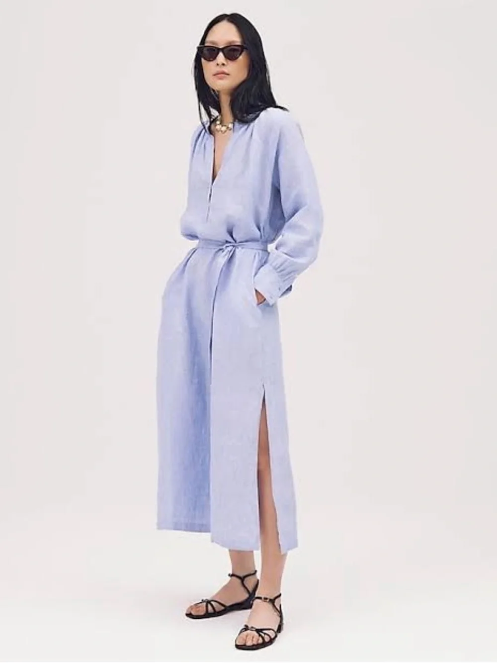 J. Crew Blue Cabana Dress in Linen with Side Slit